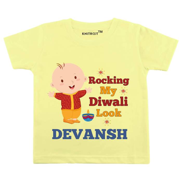Rocking My Diwali Look Design T-shirt (Yellow)