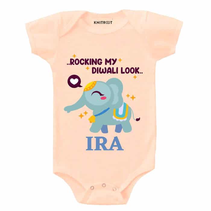 Rocking My Diwali Look Onesie (Peach)