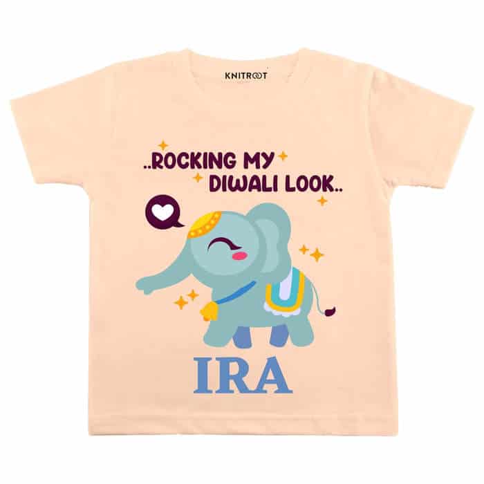 Rocking My Diwali Look T-shirt (Peach)