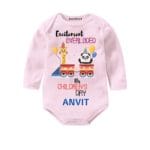 excittement , happy children day pink romper for babies