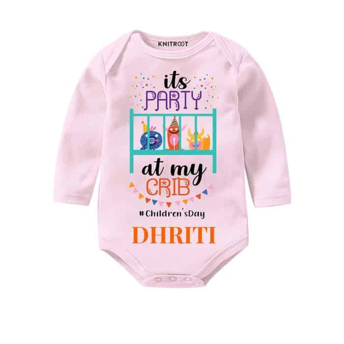 its party at my crib , childrens day party pink romper