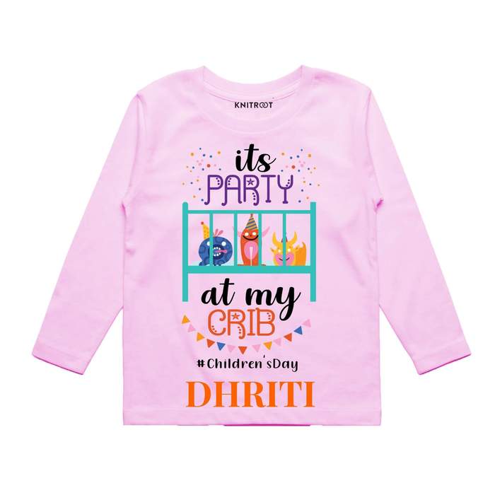 its party at my crib , childrens day party pink tees
