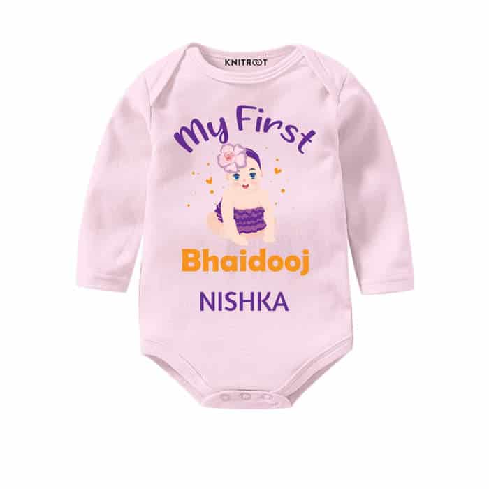 my first bhaidooj baby pink romper for girl