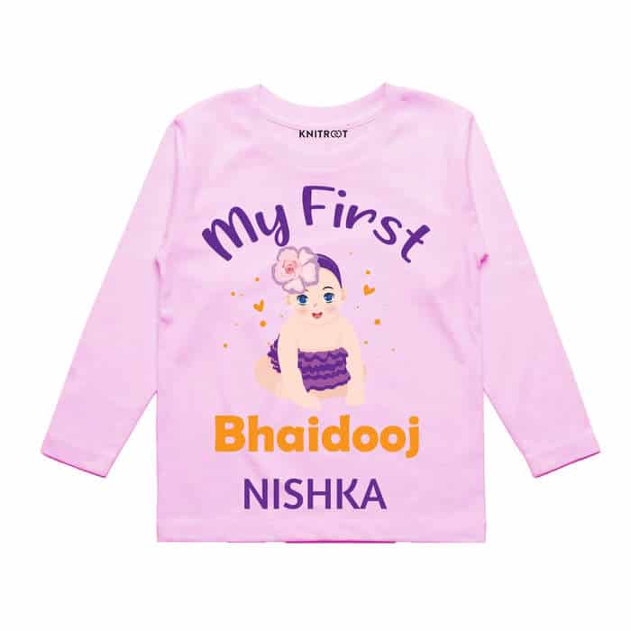 my first bhaidooj baby pink tees for girl
