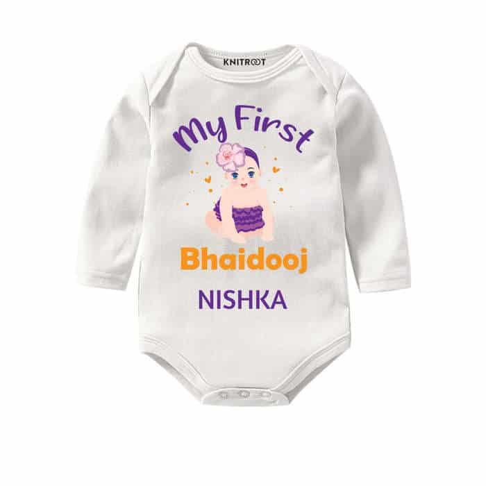my first bhaidooj baby romper for girl
