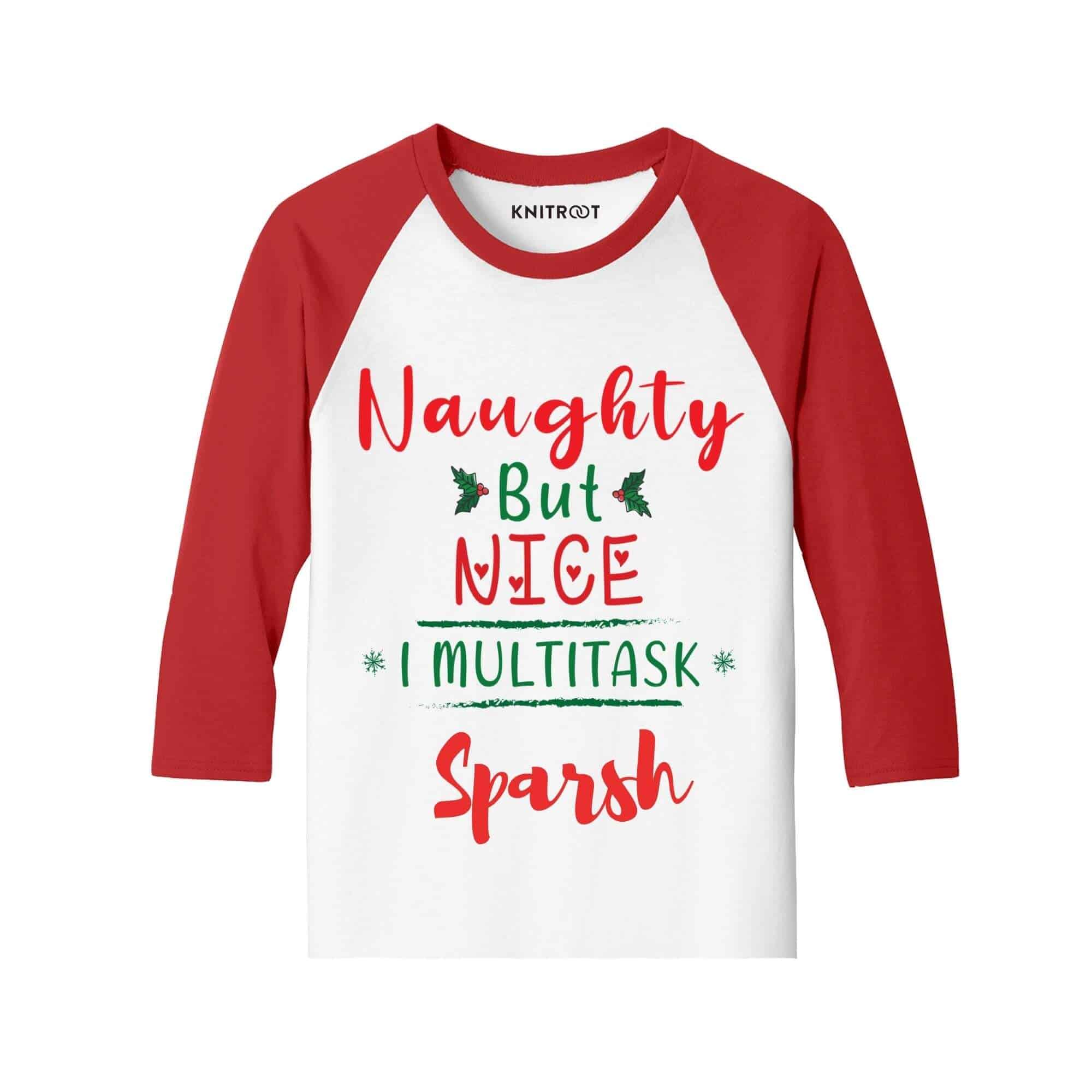 naughty but nice, multi tasking baby t shirtsin raglan