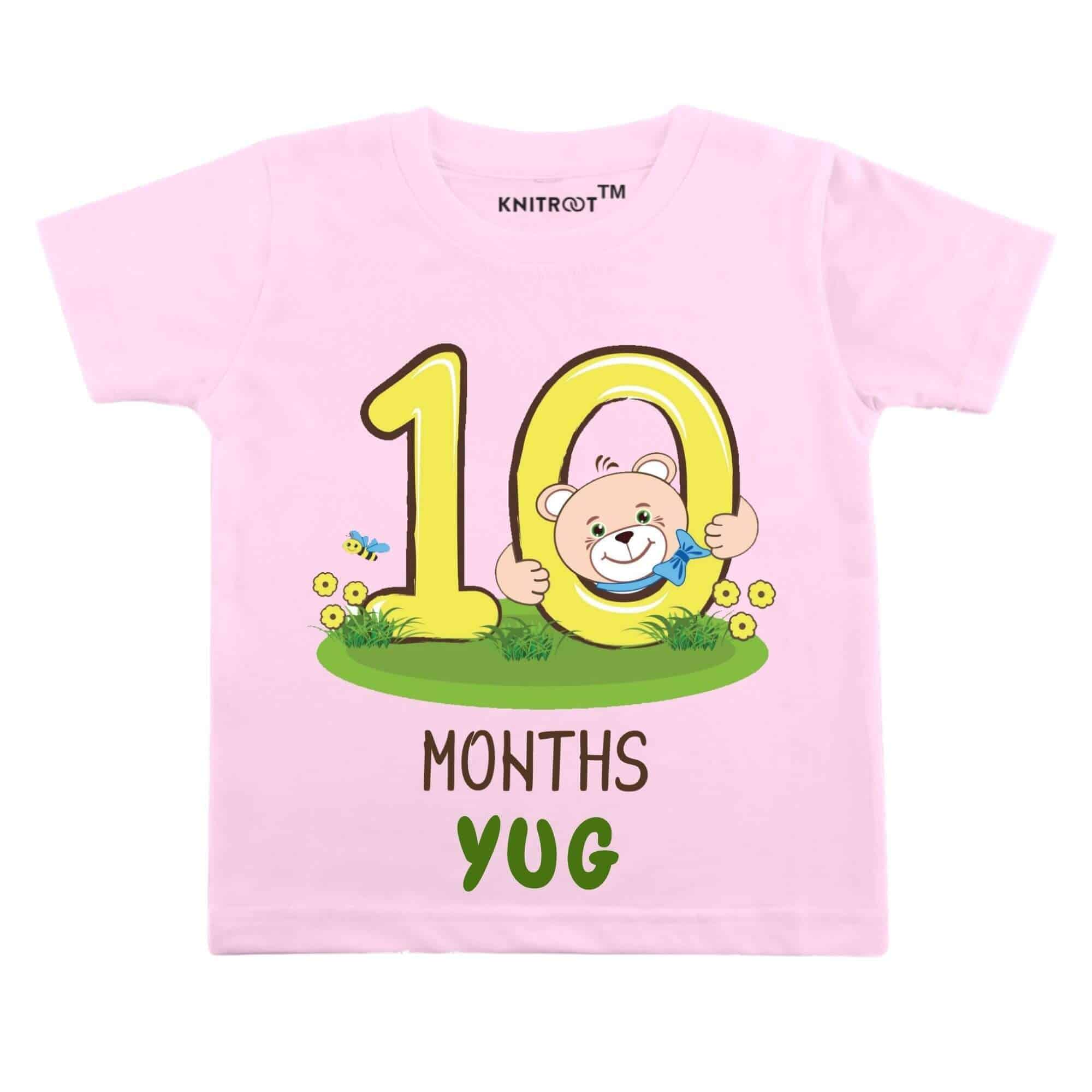 Ten month teddy in pink tee