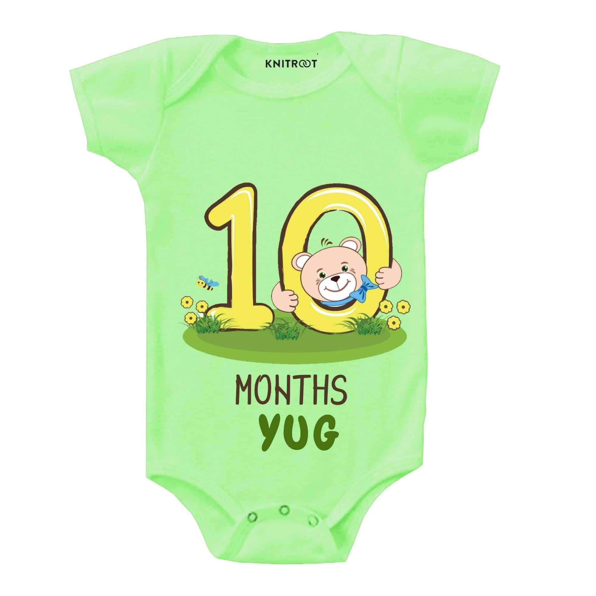 ten month teddy in green onesie