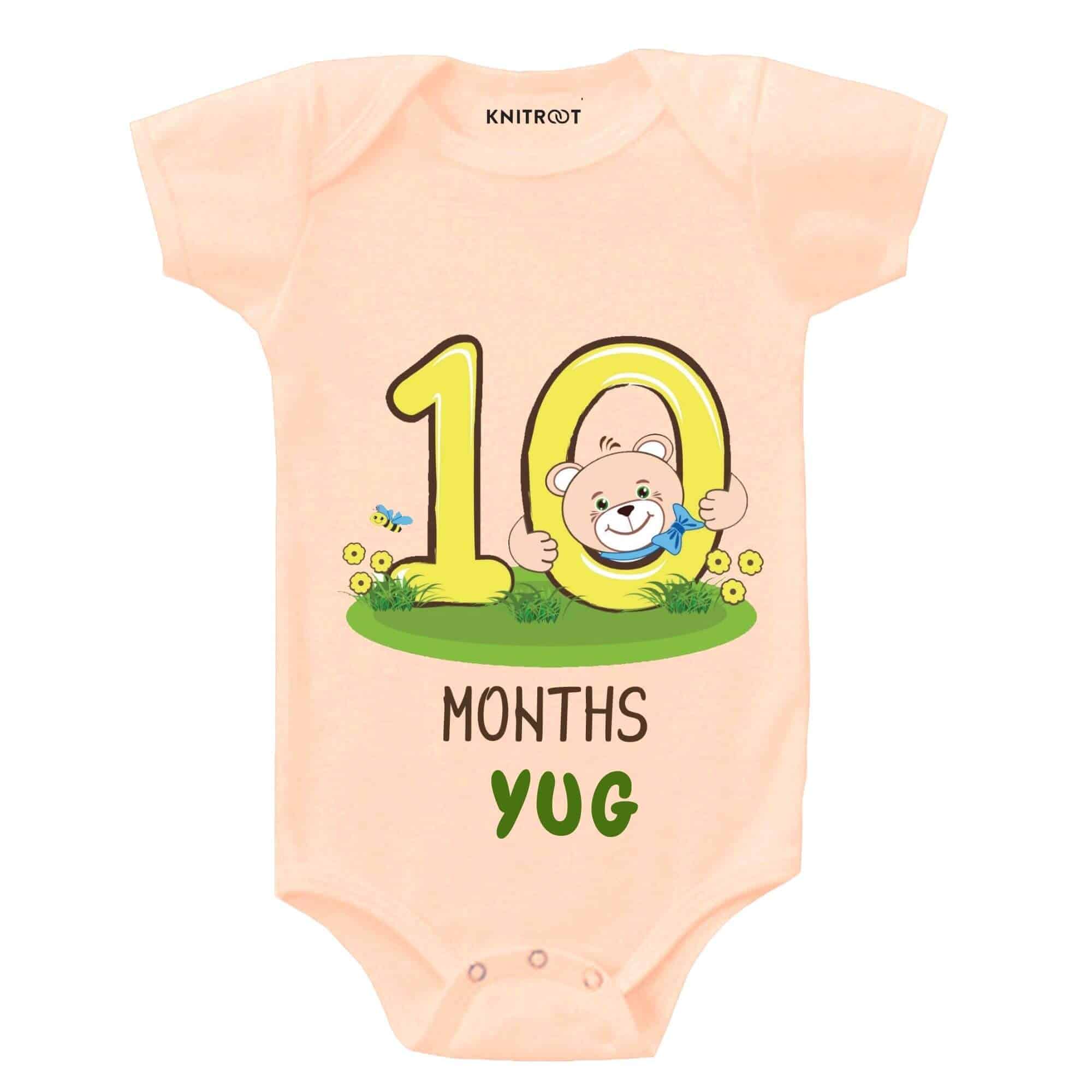 ten month teddy onesie in peach
