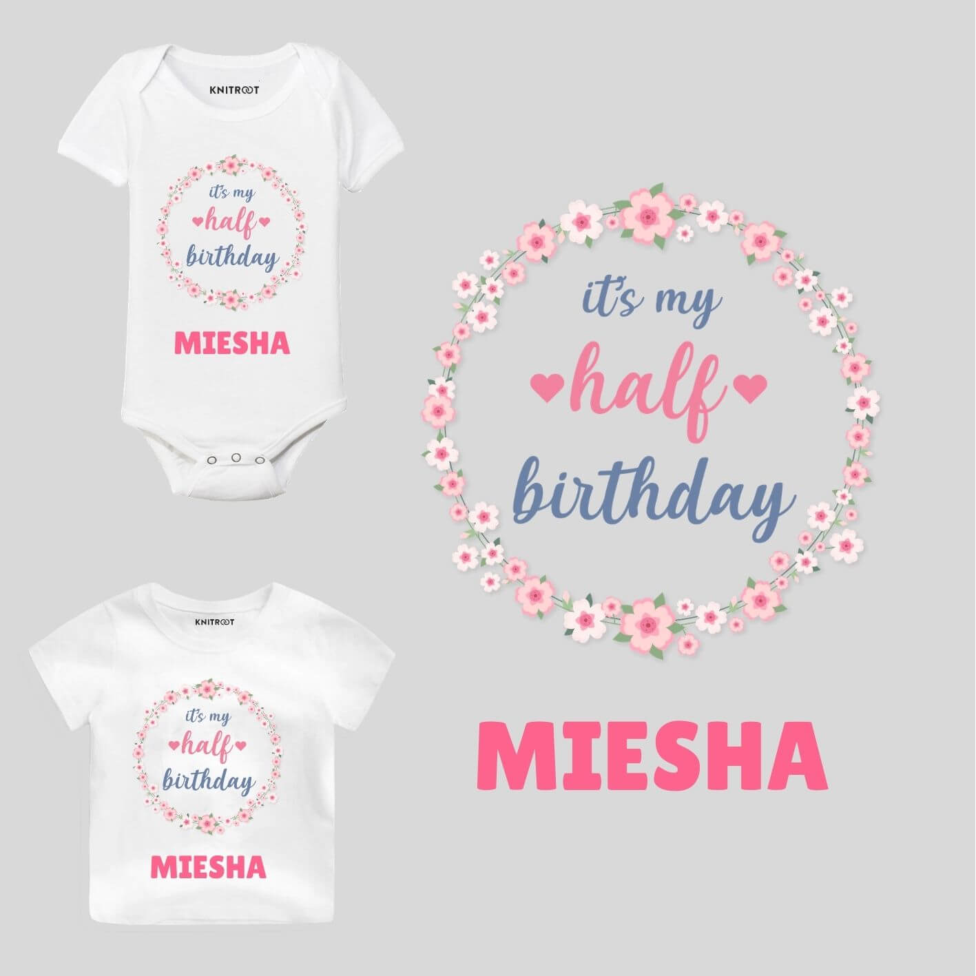 Half Birthday-floral Outfit half birthday onesie for baby boy