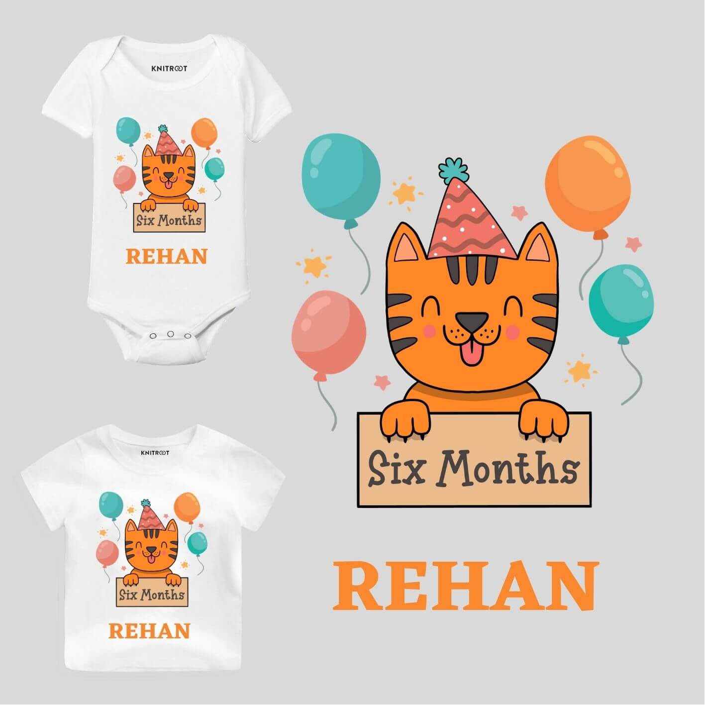 Six Months-cat Baby Clothes my half birthday t shirt