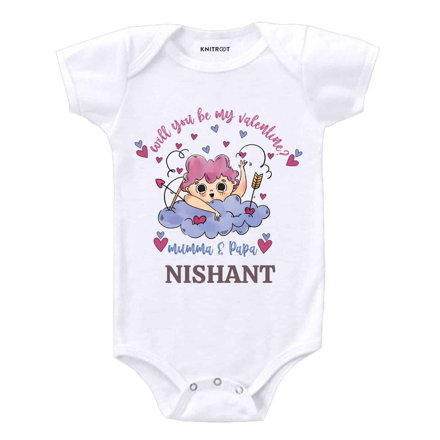 Will you be my Valentine?-cupid Baby Romper
