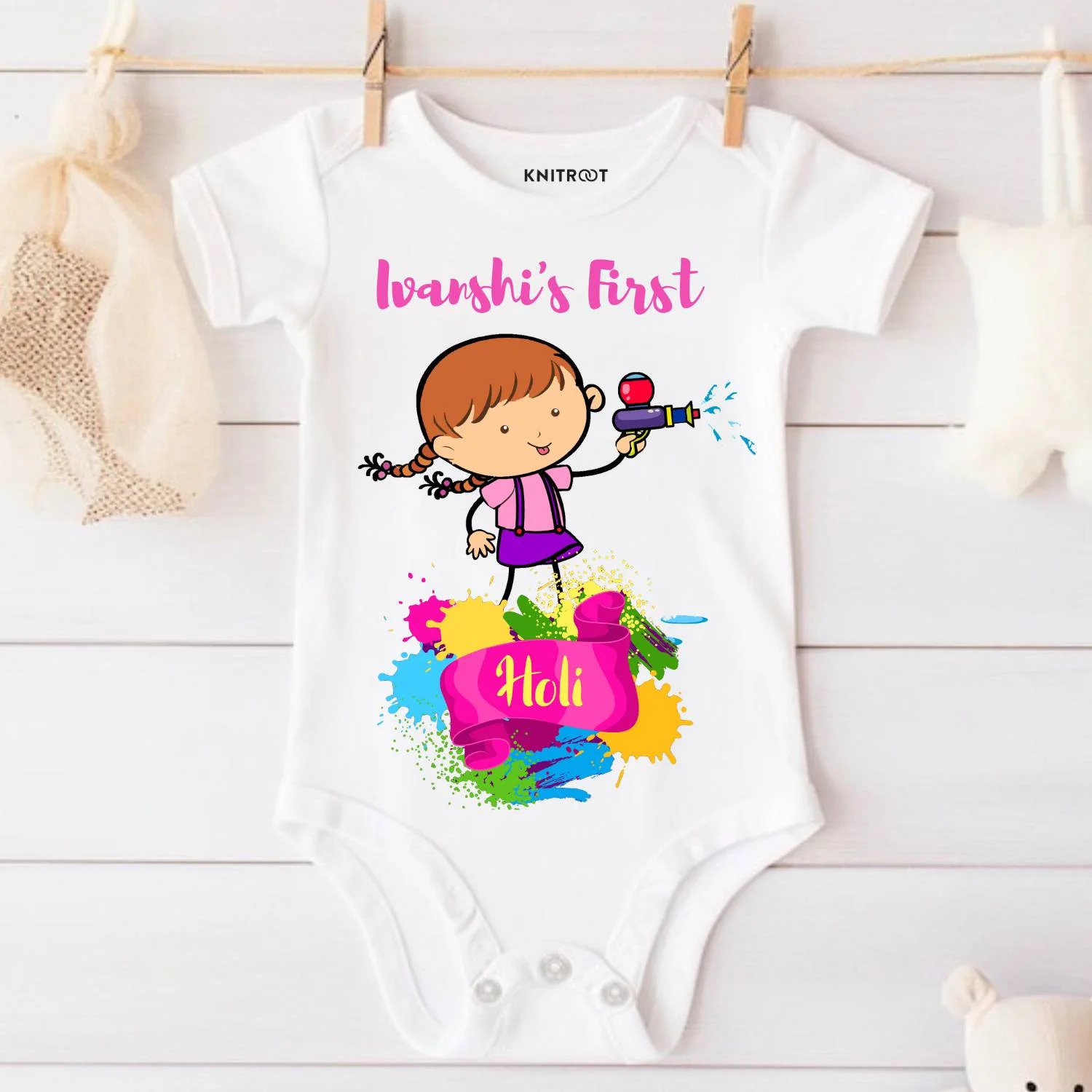 23 Holi print t shirt for baby girl