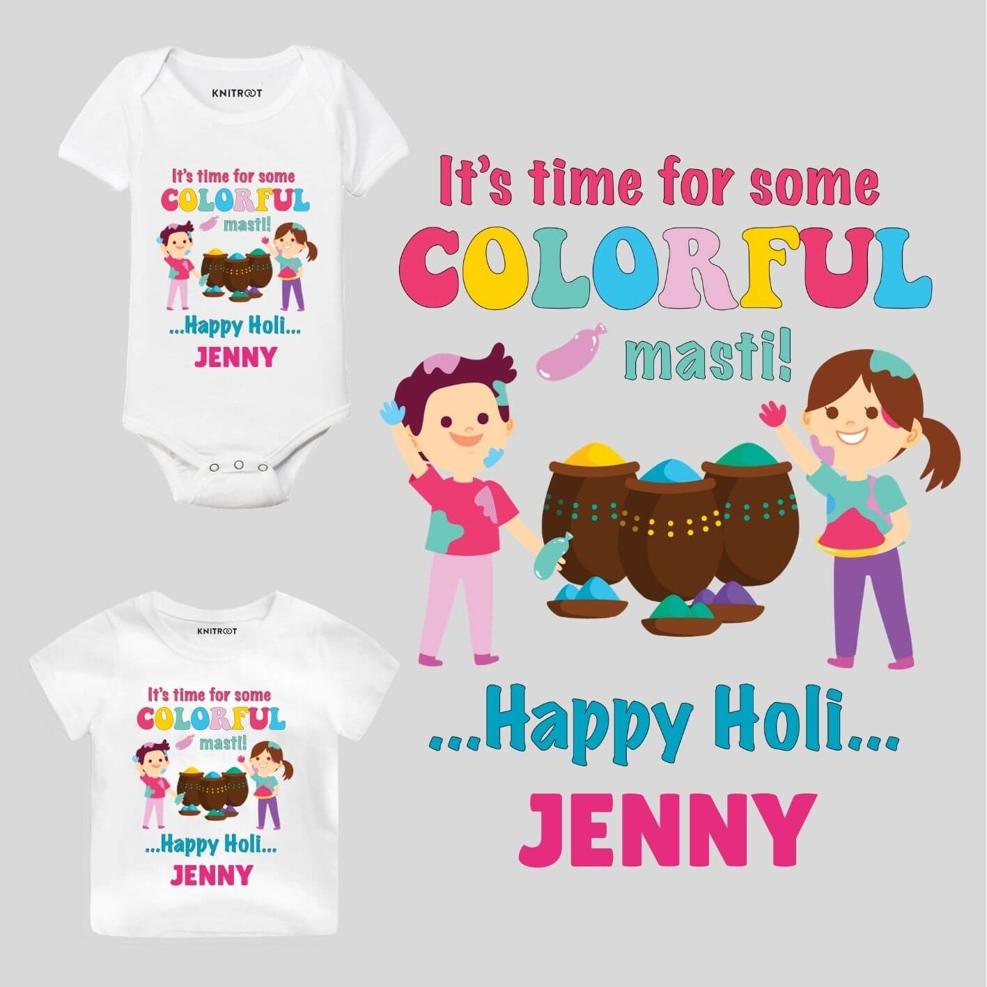 Colorfull Masti Kids Outfit holi t-shirt for baby girl
