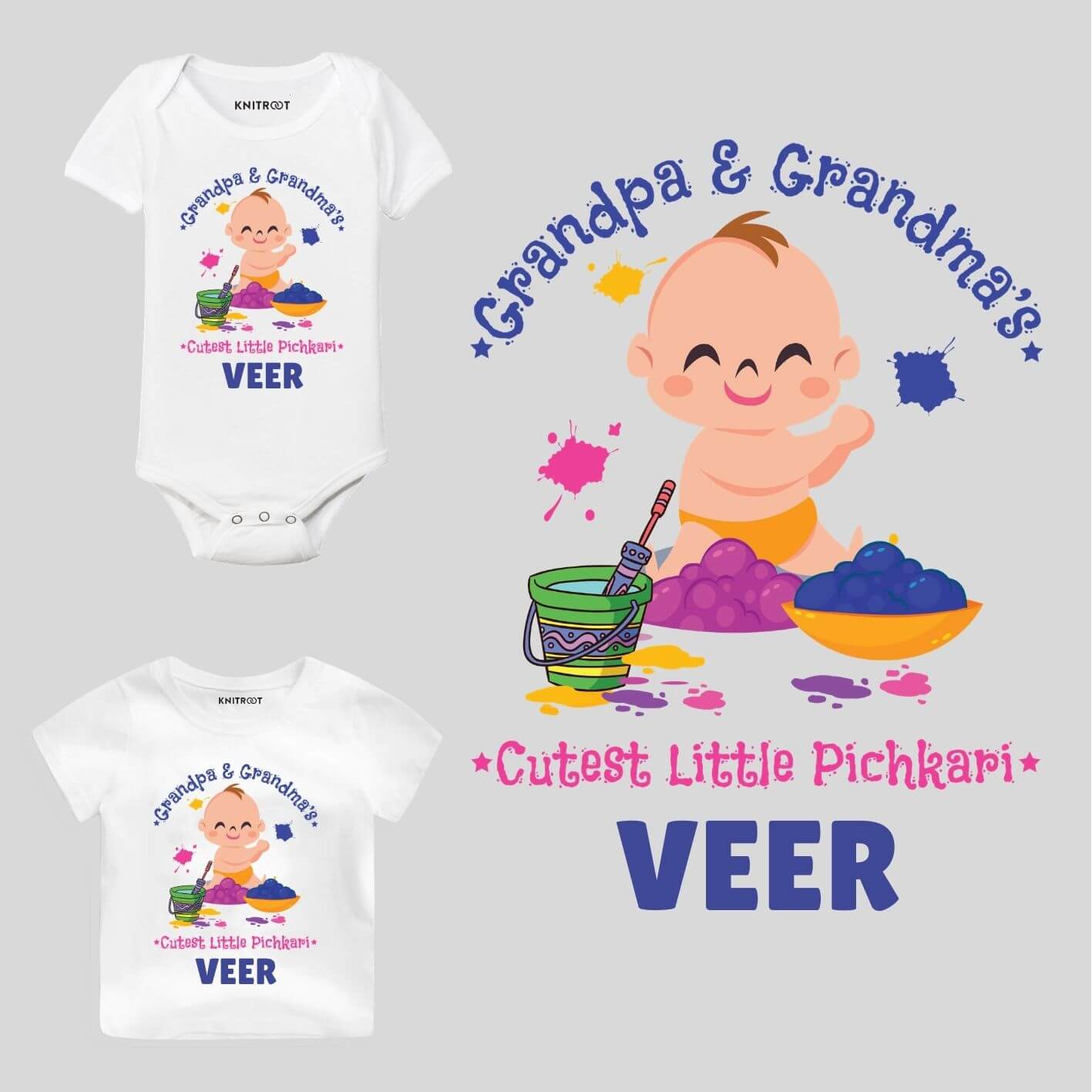 Grandpa grandma's pichkari grn romper cvr holi special dress