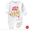 Let's Play Holi White baby jumpsuit