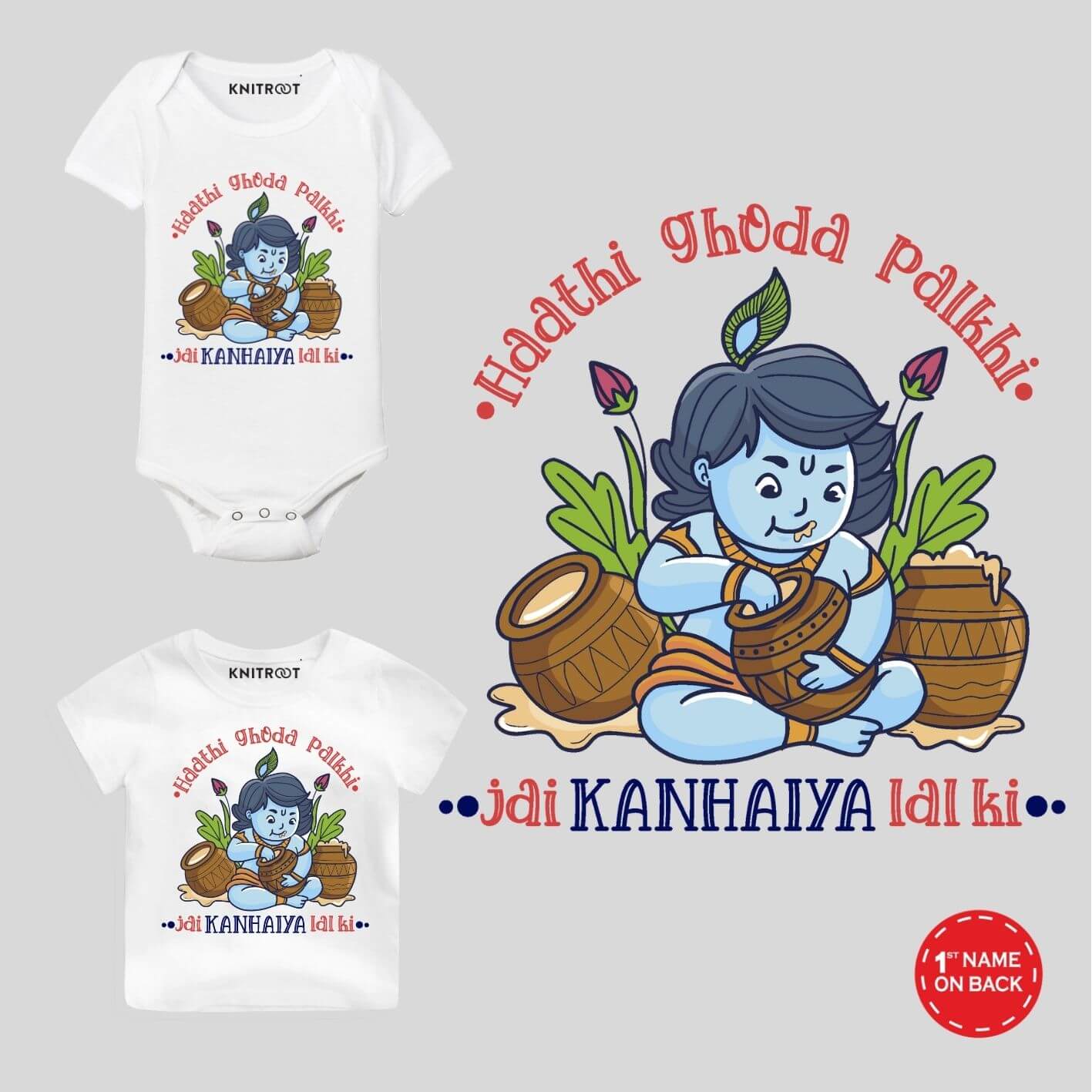 Jai Kanhaiya Onesie & Tshirt baby krishna outfit