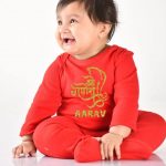 Shree Ganesh Printed Glitter Baby Jumpsuit