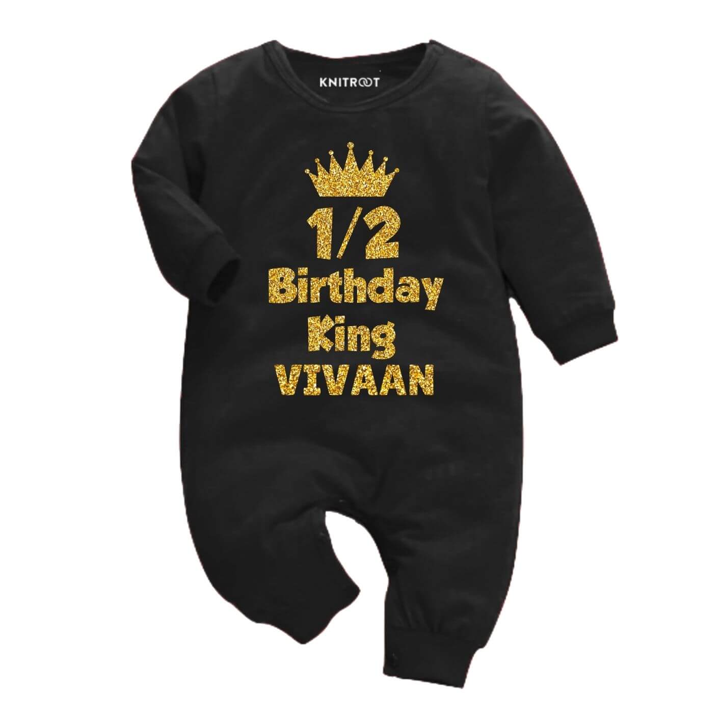 Birthday King Jumpsuit blk its my half birthday romper