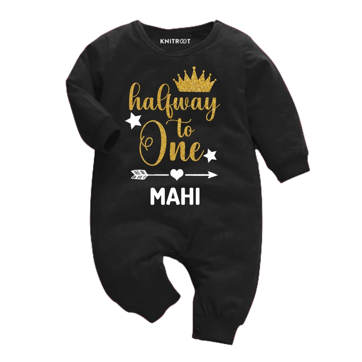 Halfway to One Glitter Jumpsuit blk half birthday baby boy clothes