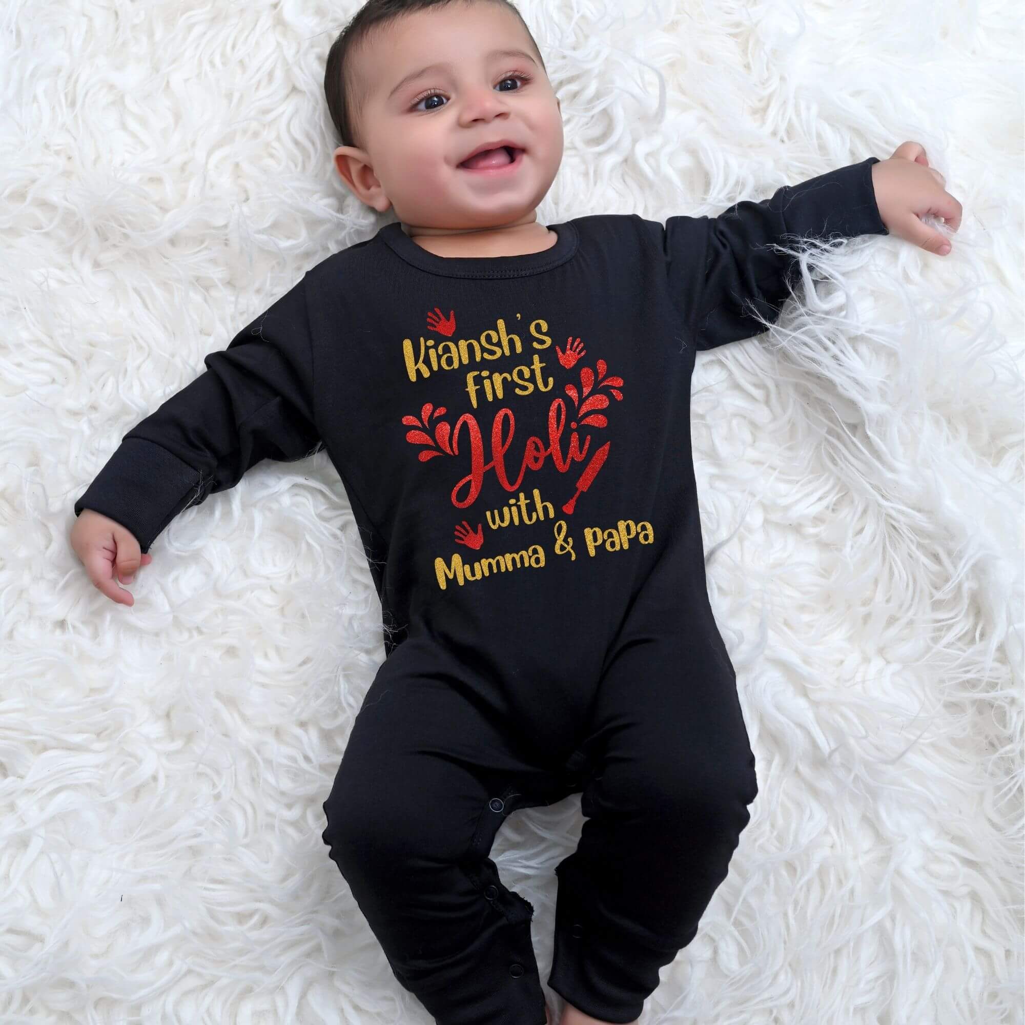 First Holi Mumma Papa jumpsuit kid