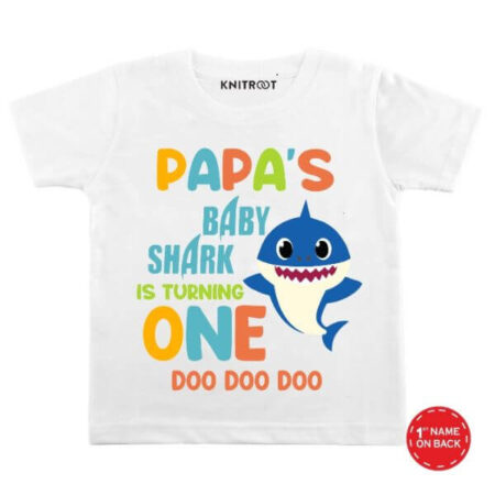 Papa's shark turning one Baby Outfit