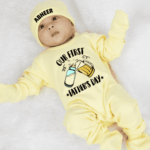 Full set - Jumpsuit, personalized cap, booties, mittens Father’s Day collection