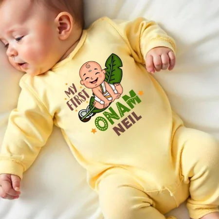 Happy First Onam Baby Jumpsuit Outfit