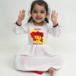Shubho Durga Puja White Frock For Girls