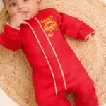 Personalized Name First Diwali Red Back Button Kurta