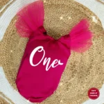 First Birthday Pink Onesie With Net Frills Sleeves