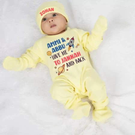 Jumpsuit Set Ammi & Abbu Love Me With Booties, Mittens & Cap