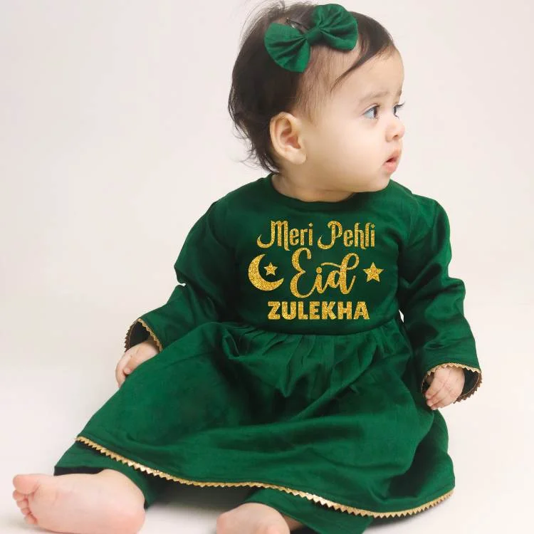 Meri Pehli Eid Cute Green Frock – KNITROOT