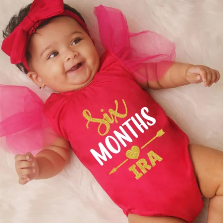 Pink Six Months Onesie With Net Frills Sleeves