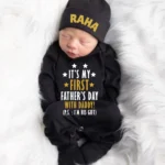 It's My First Father's Day jumpsuit Set Cap and booties and mittens