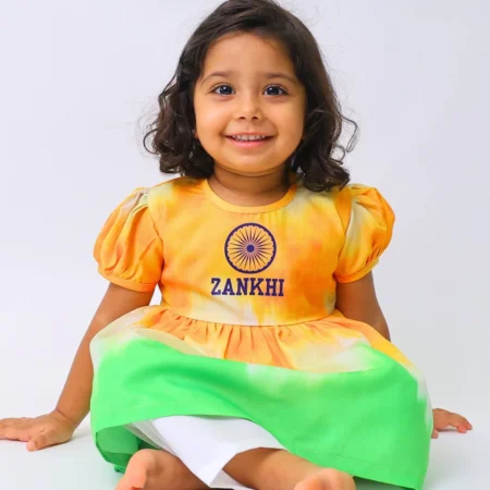 Tricolor Frock With Customize Name On Frock