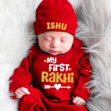 My First Rakhi Jumpsuit With Cap Outfit For Kids