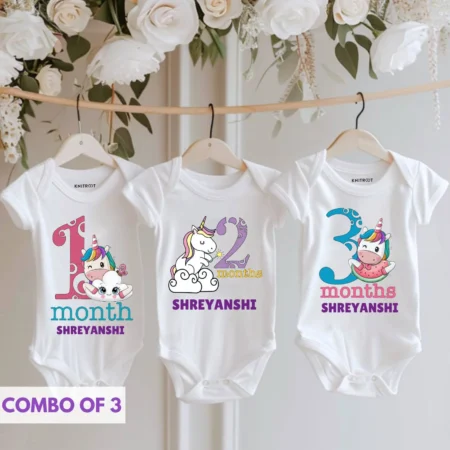 Unicorn Monthly Birthday Combo Of Three Onesie