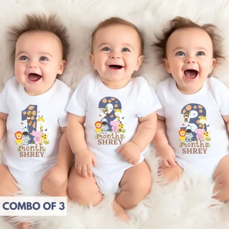 Cute Baby Animals Monthly Onesie Combo