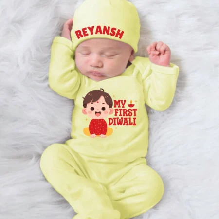 My First Diwali Jumpsuit With Cap