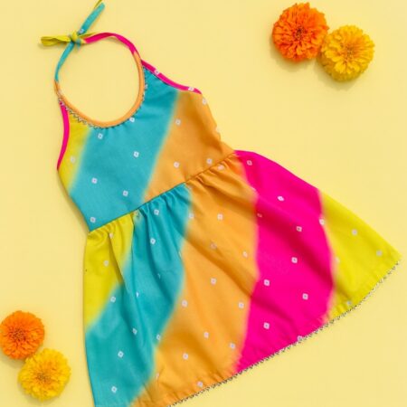 Multi-Color Bandhani Straps Frock for Girls!!
