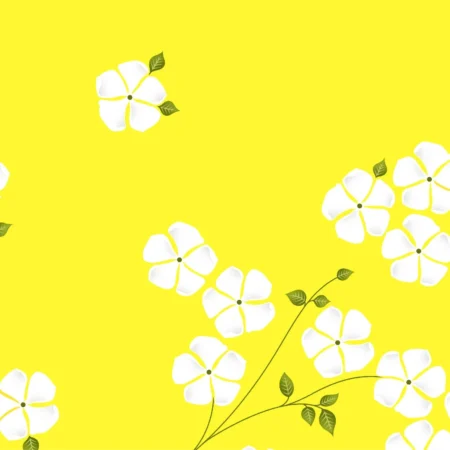 Elegant White Floral Print on Soft Yellow Fabric