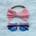 Baby Girl Big Bow Pink Headband & Baby Bear Sunglasses Set