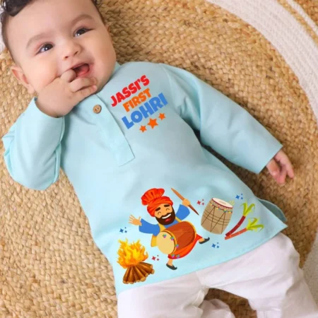 First Lohri Blue Kurta set For Kids