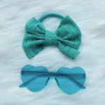 Adorable Baby Girl Big Bow Turquoise Headband & Heart Sunglasses Set