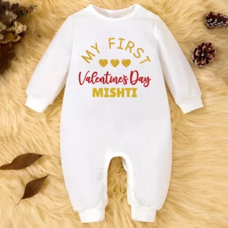My First Valentine's Day Glitter Jumpsuit Outfit For Cute Ones