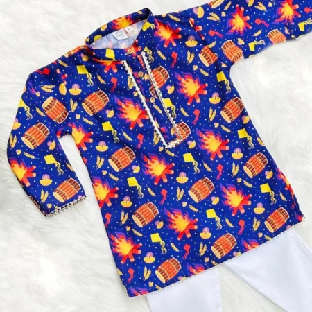 Celebrate Lohri in Style with Our Blue All-Over Print Kurta Set!