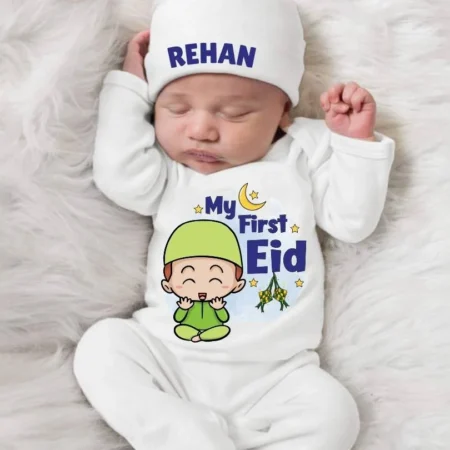 Jumpsuit & Cap Set My First Eid For Boys