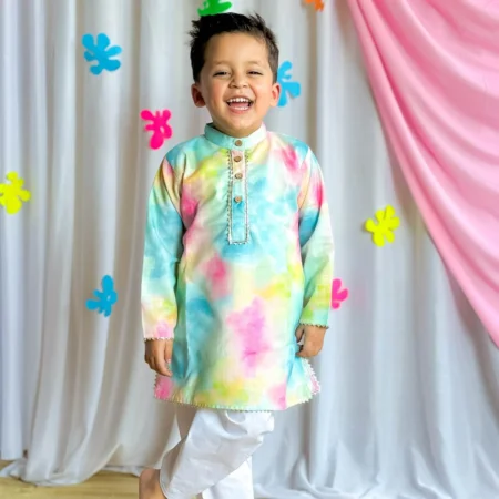 Cute Subtle Gulaal Splash Kurta For Boys