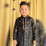 Golden Foil Printed Black Kurta & Pajama For Kids & Adults For Baisakhi